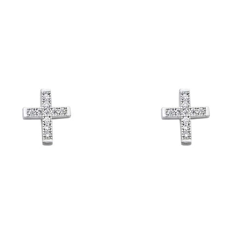 14K White Gold 7mm CZ Cross Post Earrings