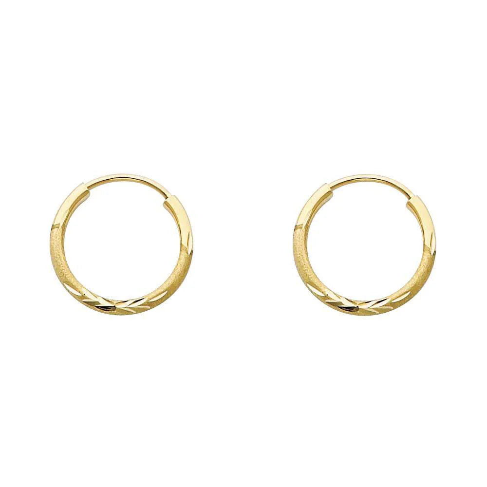 14K Yellow Gold 1.5mm Diamond Cut Hoop Earrings