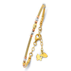14K Tri Color Gold Fancy Adjust Oval Bangle With Ball