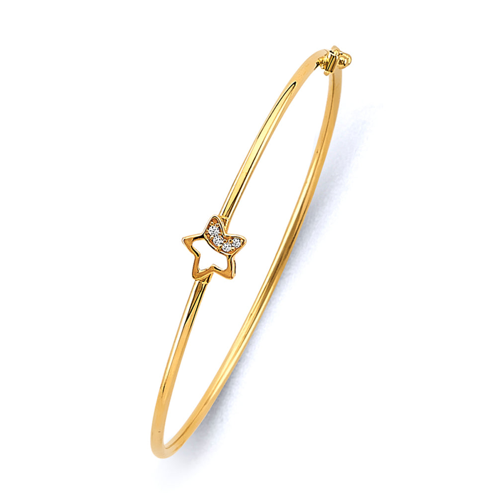 14K Yellow Gold CZ 1.76" Baby Flexible Star Bangle