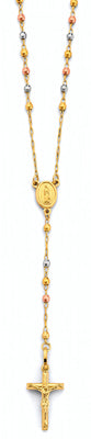 14K Tri Color Gold 2.5mm Disco Ball Rosary Necklace