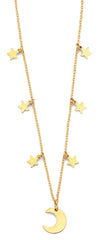 14K Yellow Gold Moon And Stars Necklace