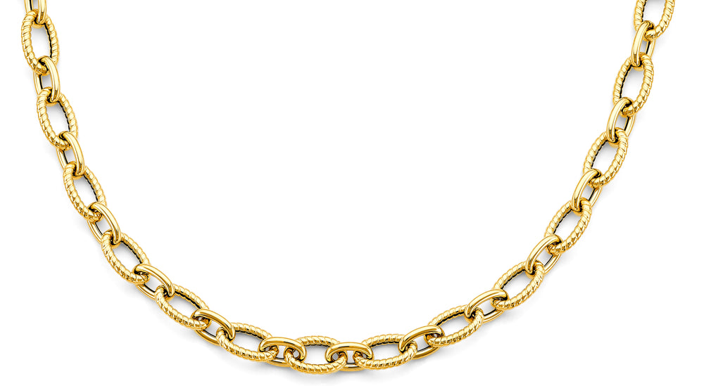 14K Yellow Gold Hollow Bold Oval Link Necklace, Length 18"