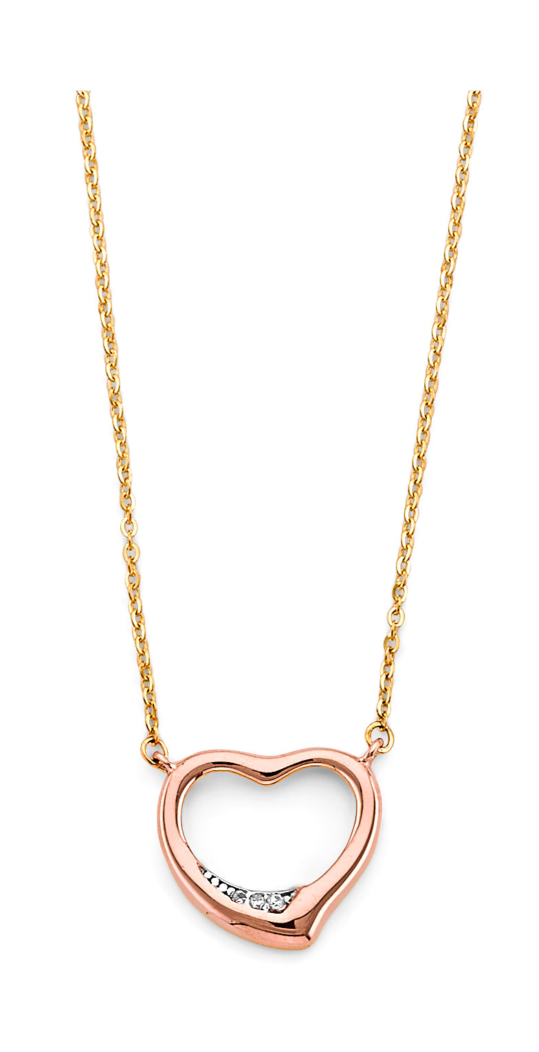 14K Tri Color Gold CZ Pink Heart Necklace