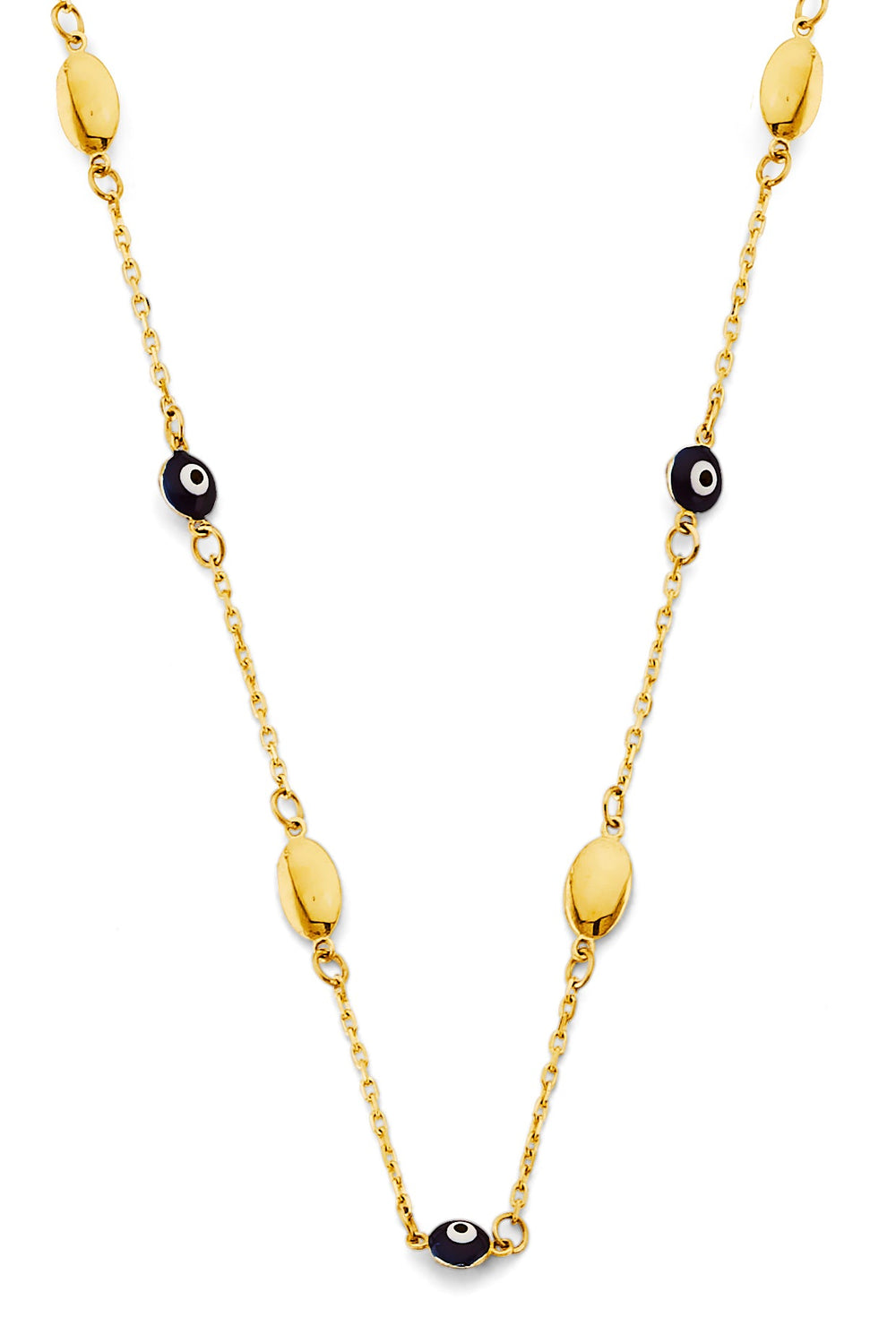 14K Yellow Gold Blue Color Evil Eye Necklace