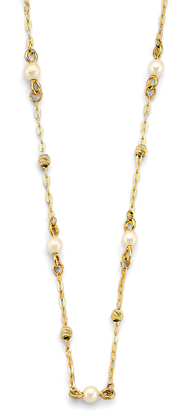 14K Yellow Gold Pearl And DC Bead Necklace