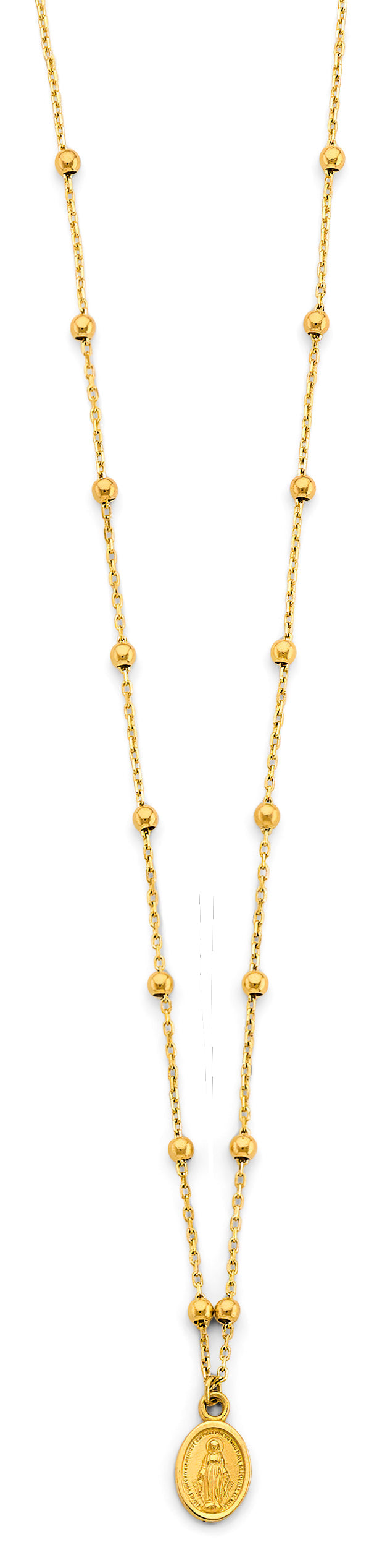 14K Yellow Gold Virgin Mary Ball Necklace