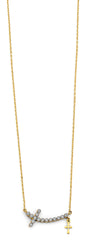 14K Two Tone Gold Double Cross CZ Necklace