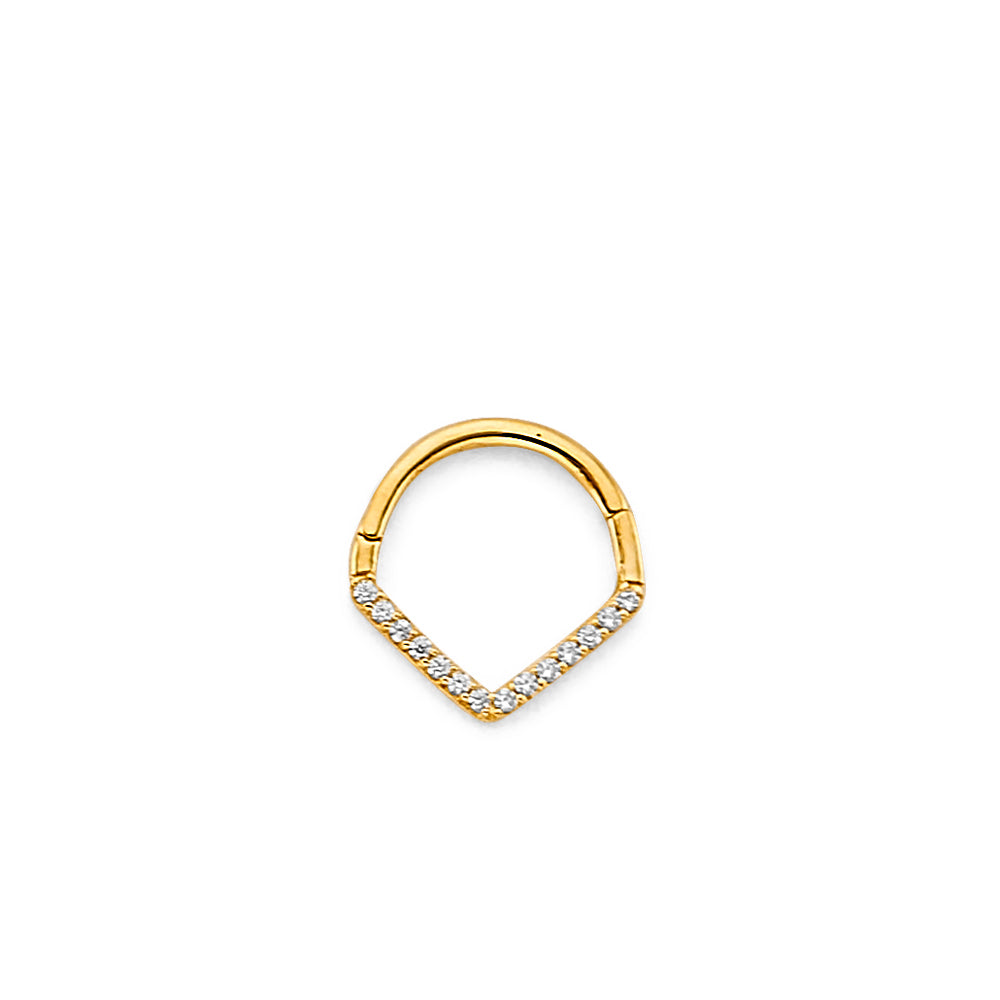 14K Yellow Gold V Shape CZ Nose Jewelry
