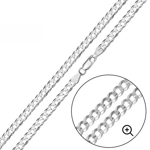 Sterling Silver Solid 100-4MM Rhodium Plated Curb Chain 7 inches