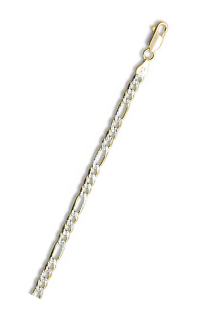 Sterling Silver Yellow Gold Plated Pave Figaro Chain with Lobster Clasp