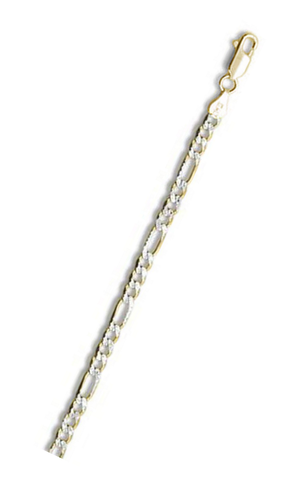 Sterling Silver Yellow Gold Plated Pave Figaro Chain with Lobster Clasp