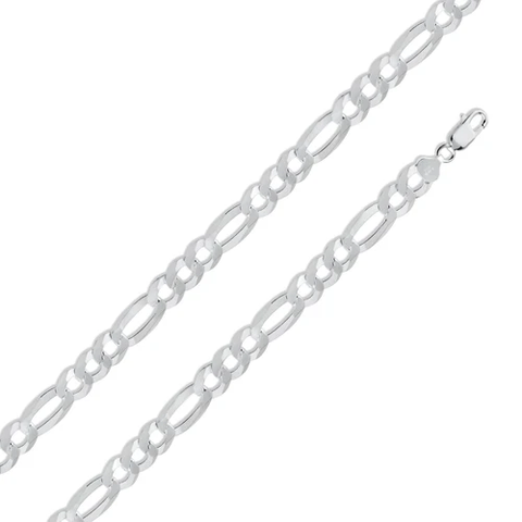 Sterling Silver Pave Figaro 250-10mm Chain with Lobster Clasp