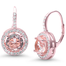 Load image into Gallery viewer, Sterling Silver Morganite Round Halo CZ Drop Dangle Earrings