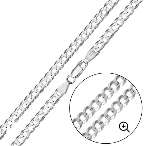 Sterling Silver Flat Curb 160-7mm Chain with Lobster Clasp