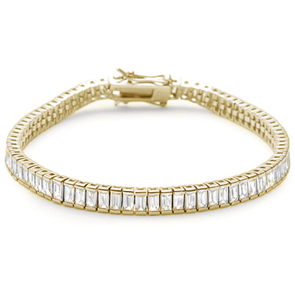 Sterling Silver Yellow Gold Plated Elegant Baguette Cubic Zirconia Tennis Bracelet