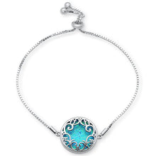 Load image into Gallery viewer, Sterling Silver Round Blue Opal Celtic Design Adjustable Toggle Bola Bracelet