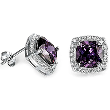 Load image into Gallery viewer, Sterling Silver Cushion Cut Amethyst And Cubic Zirconia Earrings