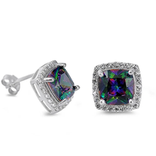 Load image into Gallery viewer, Sterling Silver Cushion Cut Rainbow Topaz And Cubic Zirconia Earrings