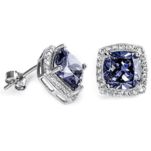 Load image into Gallery viewer, Sterling Silver Cushion Cut Tanzanite And Cubic Zirconia Earrings