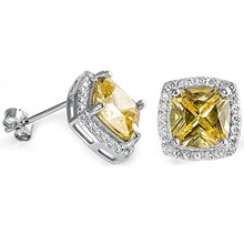 Load image into Gallery viewer, Sterling Silver Cushion Cut Yellow And White Cubic Zirconia Earrings