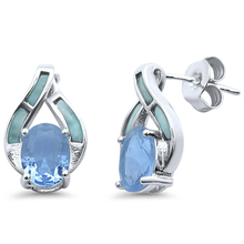 Load image into Gallery viewer, Sterling Silver Elegant Oval Larimar And Aquamarine Earrings