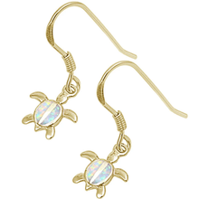 Load image into Gallery viewer, Sterling Silver Yellow Gold Plated White Opal Turtle Earrings