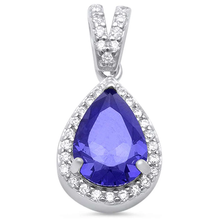 Load image into Gallery viewer, Sterling Silver Pear Tanzanite And Cubic Zirconia Pendant