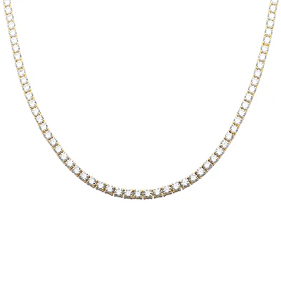 Sterling Silver Yellow Gold Plated 3mm Round Cubic Zirconia Necklace