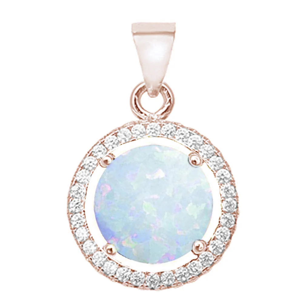 Sterling Silver Rose Gold Plated Round White Opal And Cubic Zirconia Pendant