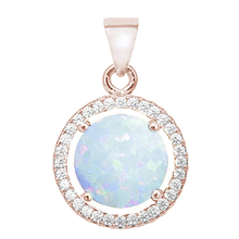 Load image into Gallery viewer, Sterling Silver Rose Gold Plated Round White Opal And Cubic Zirconia Pendant