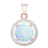 Sterling Silver Rose Gold Plated Round White Opal And Cubic Zirconia Pendant