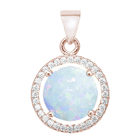 Sterling Silver Rose Gold Plated Round White Opal And Cubic Zirconia Pendant