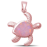 Sterling Silver Rose Gold Pink Opal Turtle Pendant