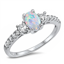 Load image into Gallery viewer, Sterling Silver Oval White Opal And Cubic Zirconia Ring