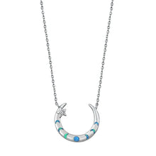 Load image into Gallery viewer, Sterling Silver Rhodium Plated Moon Phases Blue Lab Opal And Clear CZ Necklace Length-17+2inches Extension