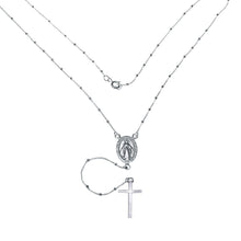 Load image into Gallery viewer, Sterling Silver 1mm Diamond Cut Rosary Necklace with Plain Cross