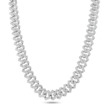 Sterling Silver Rhodium Plated CZ Encrusted Miami Cuban Link Chain, Length 20