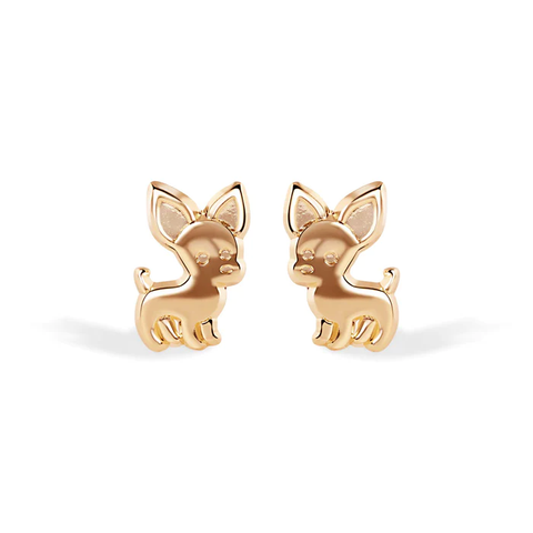 14K Chihuahua Screw Back Earrings
