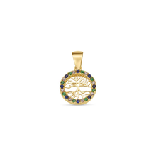 Load image into Gallery viewer, 14K Yellow Gold Reversible Tree Of Life Multi Color CZ Studded Pendant