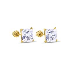 14K Yellow Gold Square Moissanite Stud Screw Back Earring