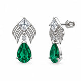 Sterling Silver Rhodium Plated Emerald May Birthstone Teardrop CZ Dangle Earrings