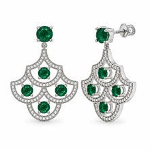 Load image into Gallery viewer, Sterling Silver Rhodium Plated Emerald May Birthstone CZ Chandelier Dangle Earrings