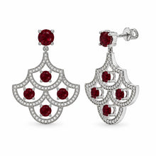 Load image into Gallery viewer, Sterling Silver Rhodium Plated Ruby July Birthstone CZ Chandelier Dangle Earrings