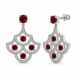 Sterling Silver Rhodium Plated Ruby July Birthstone CZ Chandelier Dangle Earrings