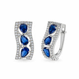 Sterling Silver Rhodium Plated Blue Sapphire September Birthstone Pear Cut CZ Huggie Earrings