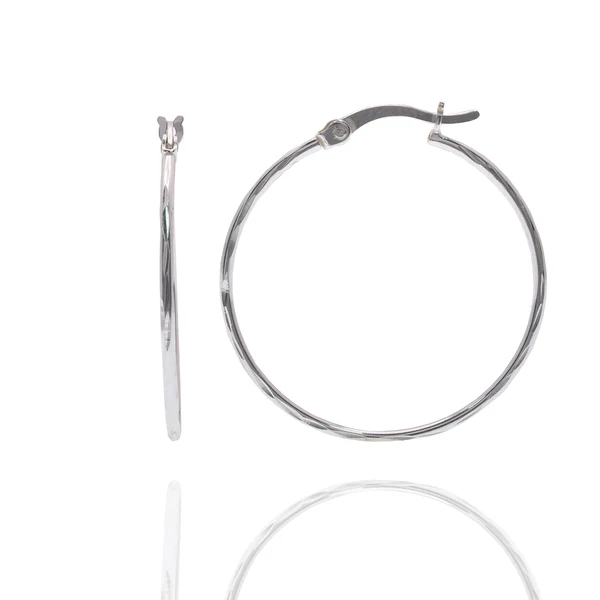 Sterling Silver Rhodium Plated Diamond Cut Hoop Earring