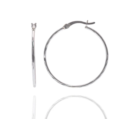 Sterling Silver Rhodium Plated Diamond Cut Hoop Earring