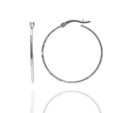 Sterling Silver Rhodium Plated Diamond Cut Hoop Earring
