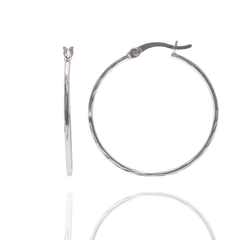 Sterling Silver Rhodium Plated Diamond Cut Hoop Earring